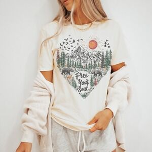 Free Your Soul Mountain Forest Graphic Tee Wildlife Nature Art